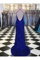 V-Neck Sweep Train Velvet Sequin Royal Blue Sleeveless Prom Dress / Evening Gown Darwin