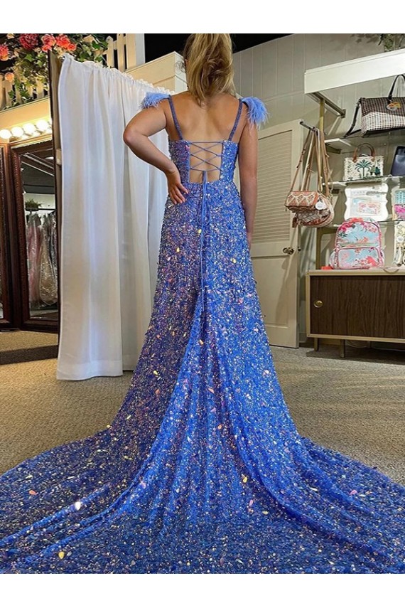 V-Neck Court Train Velvet Sequin Sleeveless Prom Dress / Evening Dress Darwin