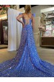 V-Neck Court Train Velvet Sequin Sleeveless Prom Dress / Evening Dress Darwin