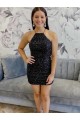 Halter Neck Short Velvet Sequin Black Sleeveless Prom Dress Darwin