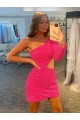 One Shoulder Short Velvet Sequin Long Sleeves Evening Gowns Darwin