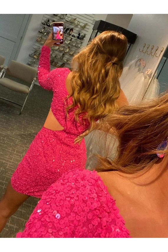 One Shoulder Short Velvet Sequin Long Sleeves Evening Gowns Darwin