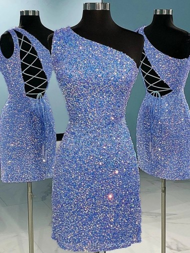One Shoulder Short Velvet Sequin Sleeveless Prom Dress Darwin