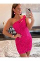 One Shoulder Short Velvet Sequin Fuchsia Sleeveless Prom Dresses Darwin