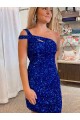 One Shoulder Short Velvet Sequin Fuchsia Sleeveless Prom Dresses Darwin