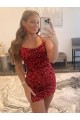 Spaghetti Straps Short Velvet Sequin Burgundy Sleeveless Prom Dress / Evening Gown Darwin