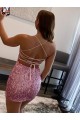 Spaghetti Straps Short Velvet Sequin Hot Pink Sleeveless Evening Dress Darwin