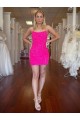 Spaghetti Straps Short Velvet Sequin Fuchsia Sleeveless Prom Dress Darwin