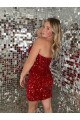 Sweetheart Short Velvet Sequin Burgundy Sleeveless Prom Dress Darwin