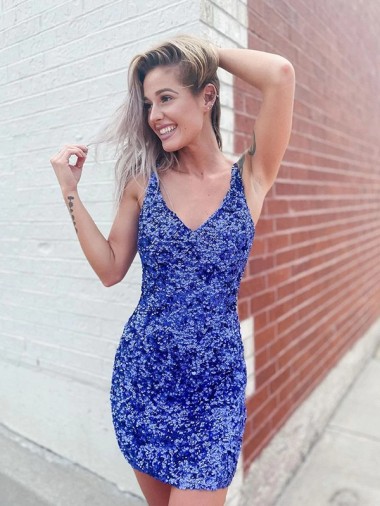 V-Neck Short Velvet Sequin Sleeveless Evening Dress Darwin