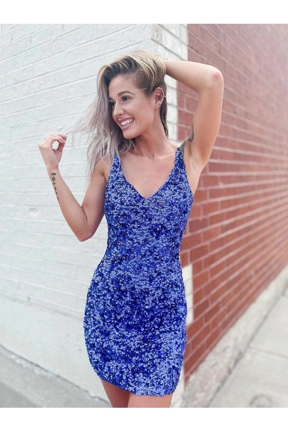 V-Neck Short Velvet Sequin Sleeveless Evening Dress Darwin