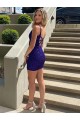 V-Neck Short Velvet Sequin Royal Blue Sleeveless Prom Dress Darwin