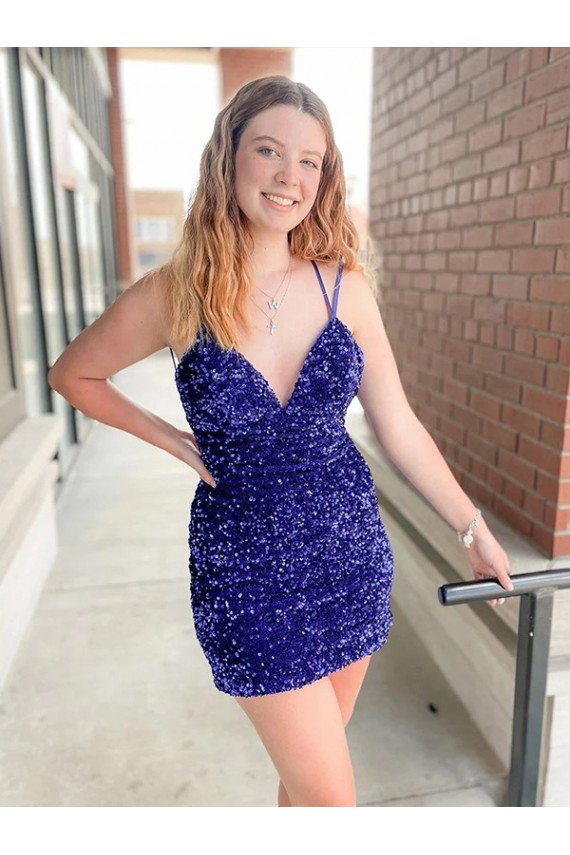 V-Neck Short Velvet Sequin Sleeveless Cocktail Dress / Prom Dress Darwin