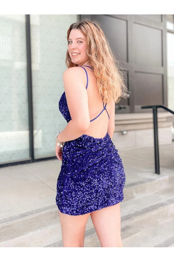 V-Neck Short Velvet Sequin Sleeveless Cocktail Dress / Prom Dress Darwin