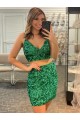 V-Neck Short Velvet Sequin Shamrock Green Sleeveless Formal Dress Darwin