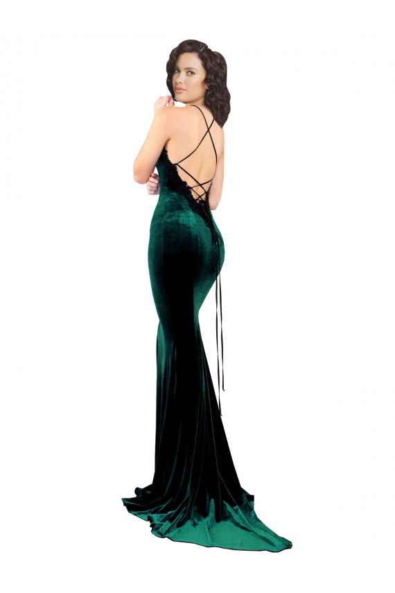 High Neck Sweep Train Stretch Velvet Dark Green Sleeveless Formal Evening Gown / Prom Dress / Bridesmaid Dress Darwin