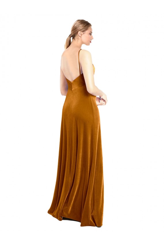 Cowl Neck Long Stretch Velvet Gold Sleeveless Prom Dress / Bridesmaid Dress Darwin