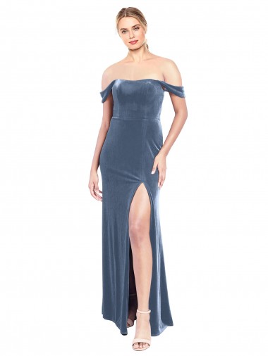 Strapless Long Stretch Velvet Dusty Blue Sleeveless Prom Dress / Bridesmaid Dress Darwin