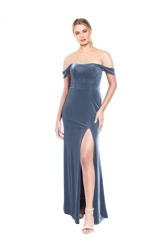 Strapless Long Stretch Velvet Dusty Blue Sleeveless Prom Dress / Bridesmaid Dress Darwin