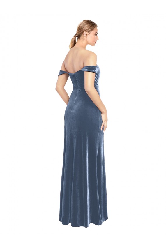 Strapless Long Stretch Velvet Dusty Blue Sleeveless Prom Dress / Bridesmaid Dress Darwin