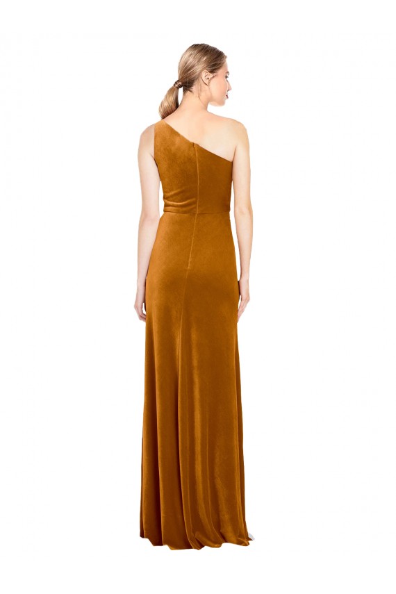 One Shoulder Long Stretch Velvet Gold Sleeveless Formal Evening Gown / Prom Dress / Bridesmaid Dress Darwin
