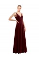 V-Neck Long Stretch Velvet Burgundy Sleeveless Bridesmaid Dress / Evening Dress Darwin