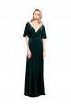 V-Neck Long Stretch Velvet Dark Green Flutter Sleeves Prom Dress / Bridesmaid Dress Darwin