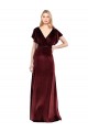 V-Neck Long Stretch Velvet Burgundy Flutter Sleeves Prom Dress / Bridesmaid Dress Darwin