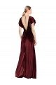 V-Neck Long Stretch Velvet Burgundy Flutter Sleeves Prom Dress / Bridesmaid Dress Darwin