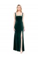 Square Neck Long Stretch Velvet Dark Green Sleeveless Prom Dress / Bridesmaid Dress Darwin