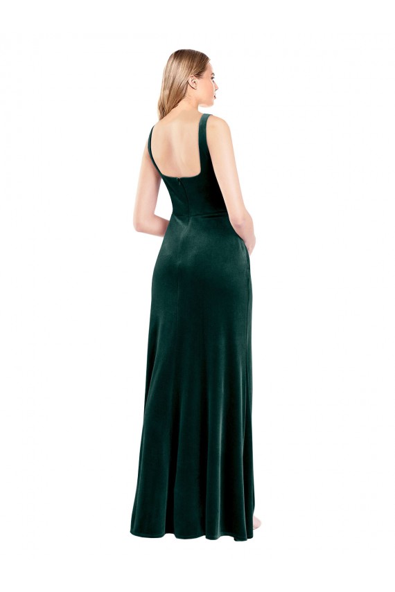 Square Neck Long Stretch Velvet Dark Green Sleeveless Prom Dress / Bridesmaid Dress Darwin
