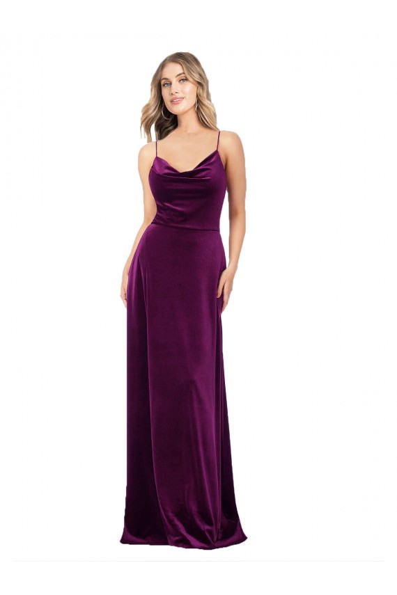 V-Neck Long Stretch Velvet Grape Sleeveless Formal Evening Gown / Prom Dress / Bridesmaid Dress Darwin