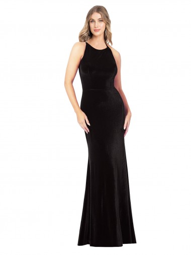 Jewel Neck Long Stretch Velvet Black Sleeveless Formal Evening Gown / Prom Dress / Bridesmaid Dress Darwin