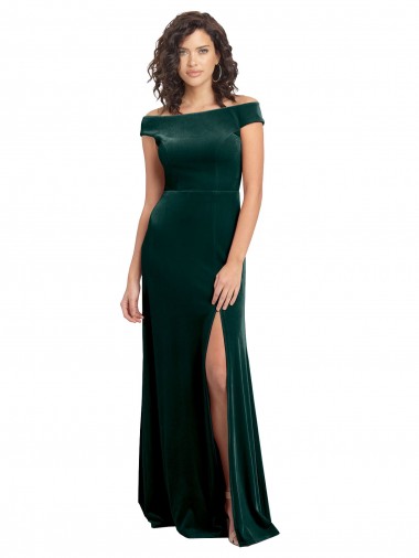 Square Neck Long Stretch Velvet Dark Green Cap Sleeves Formal Evening Gown / Prom Dress / Bridesmaid Dress Darwin