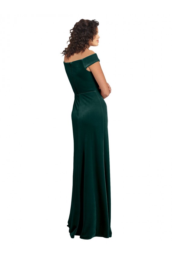 Square Neck Long Stretch Velvet Dark Green Cap Sleeves Formal Evening Gown / Prom Dress / Bridesmaid Dress Darwin