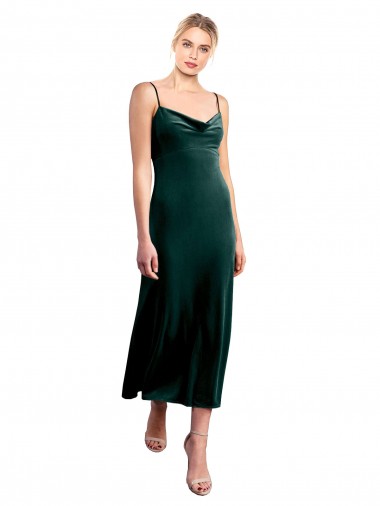 Cowl Neck Midi Length Stretch Velvet Dark Green Sleeveless Prom Dress / Bridesmaid Dress Darwin