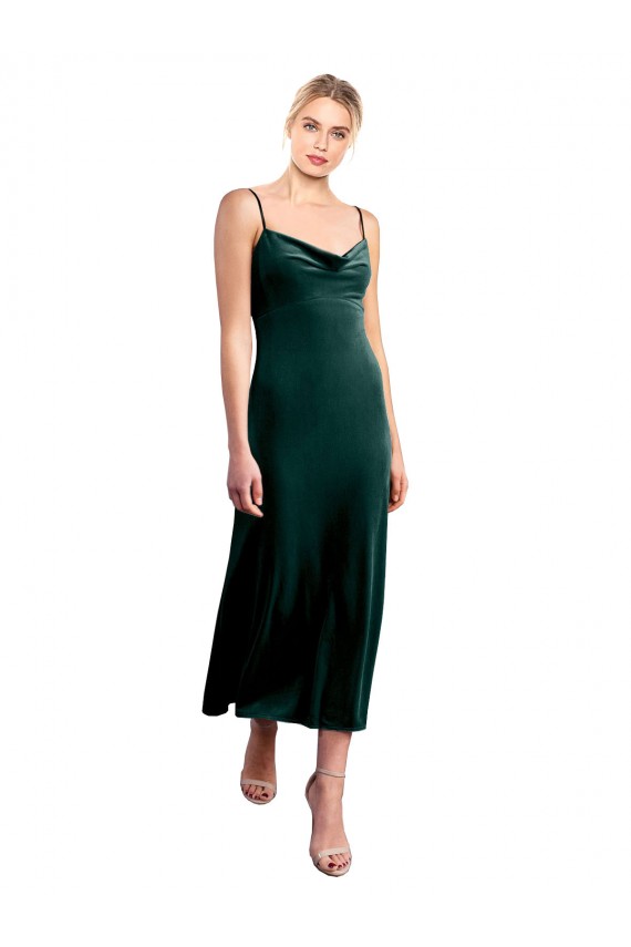 Cowl Neck Midi Length Stretch Velvet Dark Green Sleeveless Prom Dress / Bridesmaid Dress Darwin