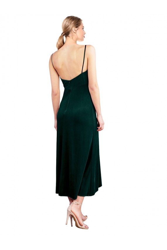 Cowl Neck Midi Length Stretch Velvet Dark Green Sleeveless Prom Dress / Bridesmaid Dress Darwin
