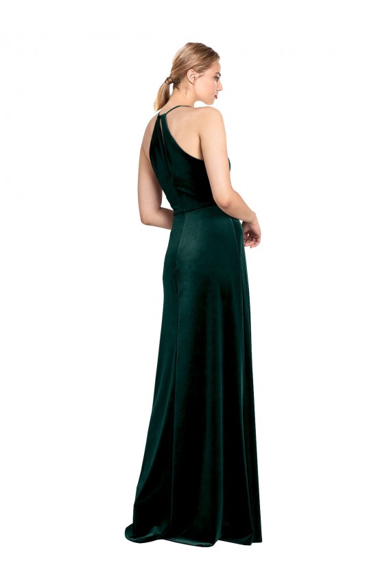 Jewel Neck Long Stretch Velvet Dark Green Sleeveless Prom Dress / Bridesmaid Dress Darwin