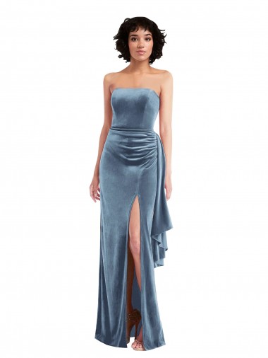 Strapless Long Stretch Velvet Dusty Blue Sleeveless Formal Evening Gown / Prom Dress / Bridesmaid Dress Darwin