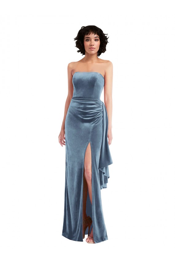 Strapless Long Stretch Velvet Dusty Blue Sleeveless Formal Evening Gown / Prom Dress / Bridesmaid Dress Darwin