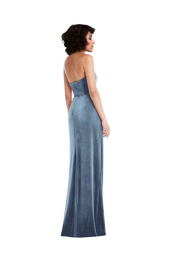 Strapless Long Stretch Velvet Dusty Blue Sleeveless Formal Evening Gown / Prom Dress / Bridesmaid Dress Darwin