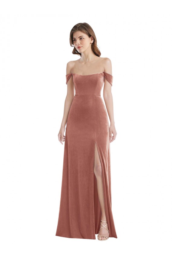 Off the Shoulder Long Stretch Velvet Cinnamon Rose Sleeveless Semi Formal Evening Dress / Prom Dress / Bridesmaid Dress Darwin