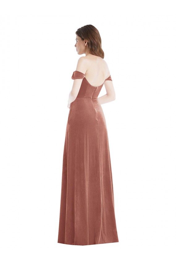 Off the Shoulder Long Stretch Velvet Cinnamon Rose Sleeveless Semi Formal Evening Dress / Prom Dress / Bridesmaid Dress Darwin