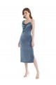 One Shoulder Long Stretch Velvet Dusty Blue Sleeveless Semi Formal Evening Dress / Prom Dress / Bridesmaid Dress Darwin