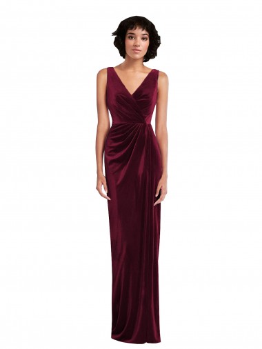 V-Neck Long Stretch Velvet Burgundy Sleeveless Semi Formal Evening Dress / Prom Dress / Bridesmaid Dress Darwin