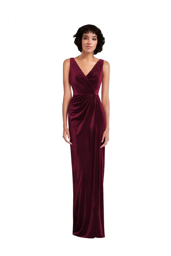 V-Neck Long Stretch Velvet Burgundy Sleeveless Semi Formal Evening Dress / Prom Dress / Bridesmaid Dress Darwin