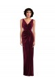 V-Neck Long Stretch Velvet Burgundy Sleeveless Semi Formal Evening Dress / Prom Dress / Bridesmaid Dress Darwin