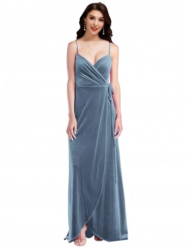 Sweetheart Long Stretch Velvet Dusty Blue Sleeveless Semi Formal Evening Dress / Prom Dress / Bridesmaid Dress Darwin
