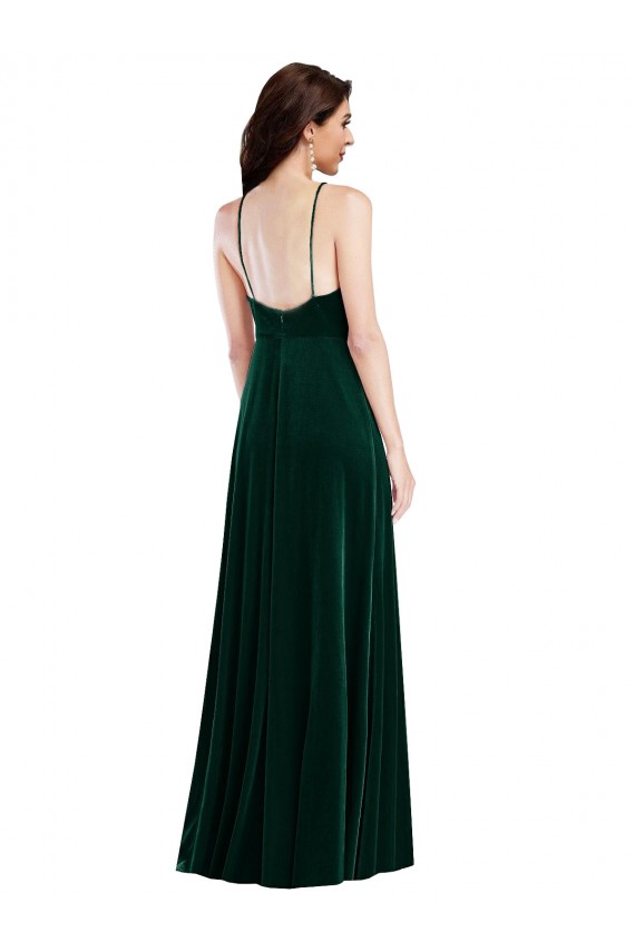High Neck Long Stretch Velvet Dark Green Sleeveless Semi Formal Evening Dress / Prom Dress / Bridesmaid Dress Darwin